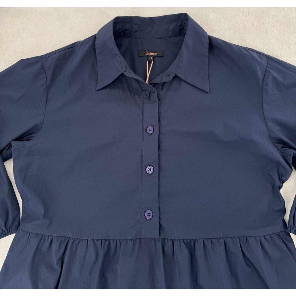 Quince 100% Organic Blue Cotton Poplin Midi Tunic Dress XS NWT Navy Shirtdress - Picture 6 of 11